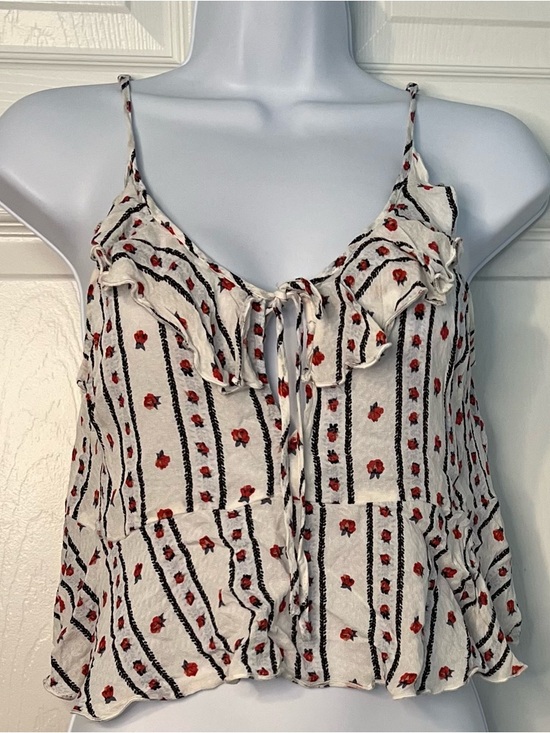 Intimately By Free People Tops - Intimately Free People Ruffle Tie Cropped Cami White Floral Stripe EUC